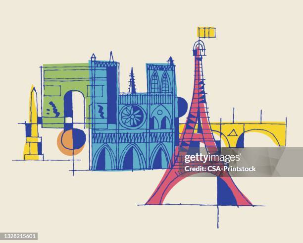 pariser sehenswürdigkeiten - french culture stock-grafiken, -clipart, -cartoons und -symbole