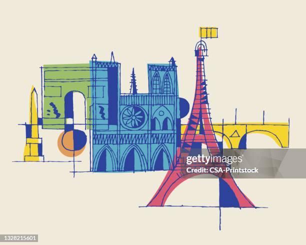 illustrations, cliparts, dessins animés et icônes de monuments de paris - paris