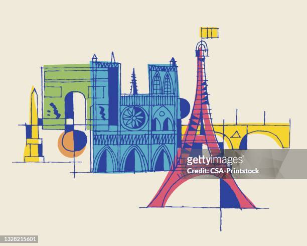 paris landmarks - tours france stock illustrations