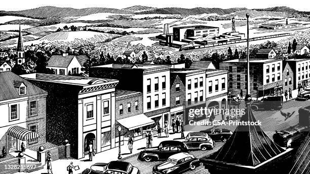 small town - small town stock illustrations