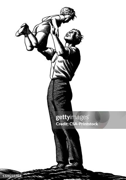 man lifting child - son playing stock illustrations