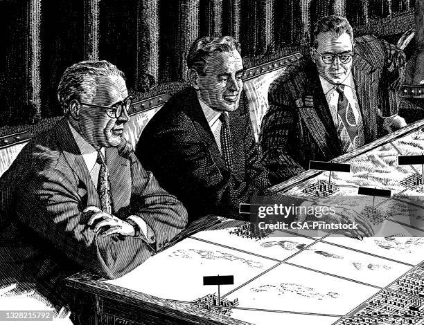 men having a meeting - outdated office stock illustrations