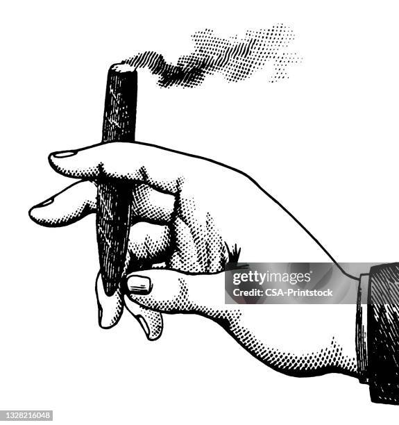 hand holding cigar - cigar stock illustrations