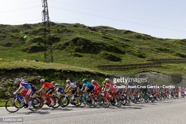 The peloton during the 108th Tour de France 2021, Stage 15 a 147km stage from Céret to Andorra la Vella / @LeTour / #TDF2021 / on July 11, 2021 in...