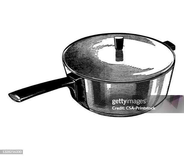 saucepan with lid - kitsch kitchen stock illustrations