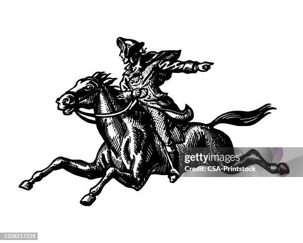 patriot riding a horse - horseback riding stock illustrations