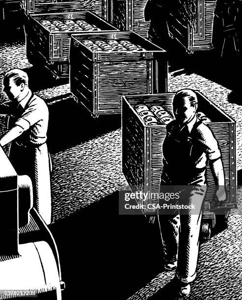 manufacturing workers - storage facility stock illustrations