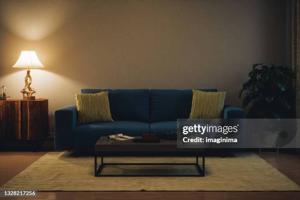 modernes wohnzimmer bei nacht - empty room stock-fotos und bilder