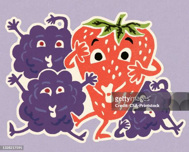 fruit characters - kawaii food stock illustrations
