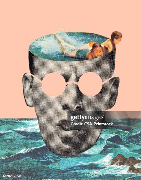 kids swimming in pool head - bizarre stock illustrations