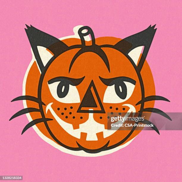 ilustraciones, imágenes clip art, dibujos animados e iconos de stock de gato jack o linterna - pumpkin cats