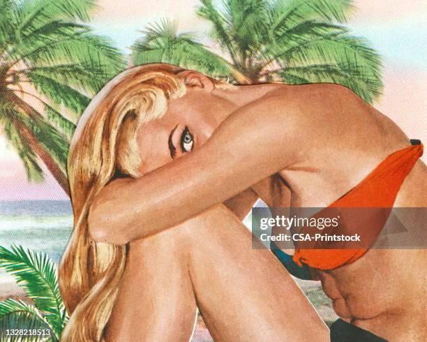 model wearing a bikini - sunbathing stock illustrations