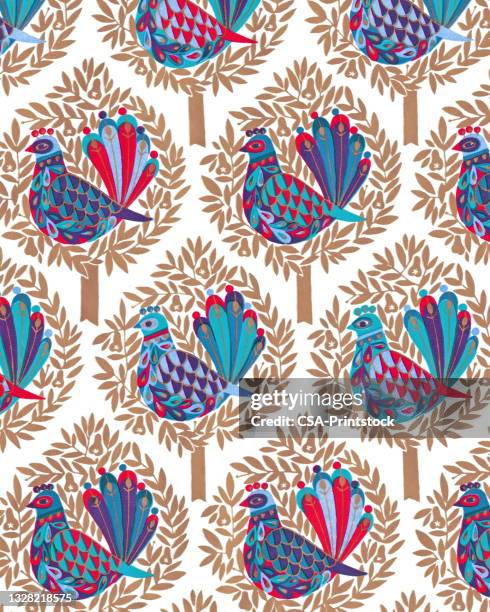 partridge in a pear tree pattern - feather background stock illustrations