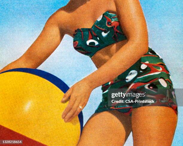 woman holding a beach ball - beach fashion show stock illustrations