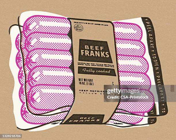 package of hot dogs - beef sausage stock illustrations