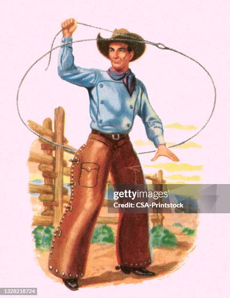 cowboy and lasso - cowboy stock illustrations