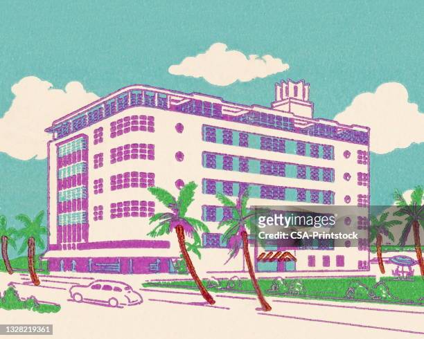 hotel in the tropics - tourist resort stock illustrations