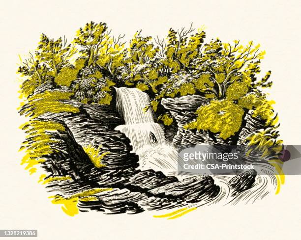 waterfall - stream body of water stock illustrations
