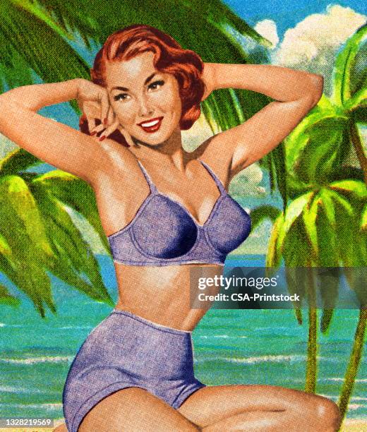 bathing beauty - pin up girl stock illustrations