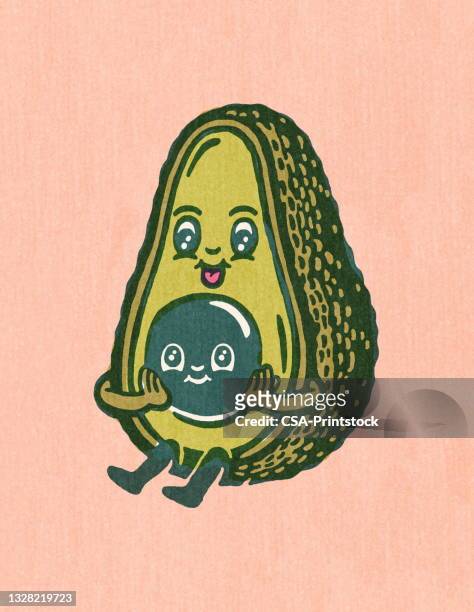 avocado with baby pit - kawaii food stock illustrations