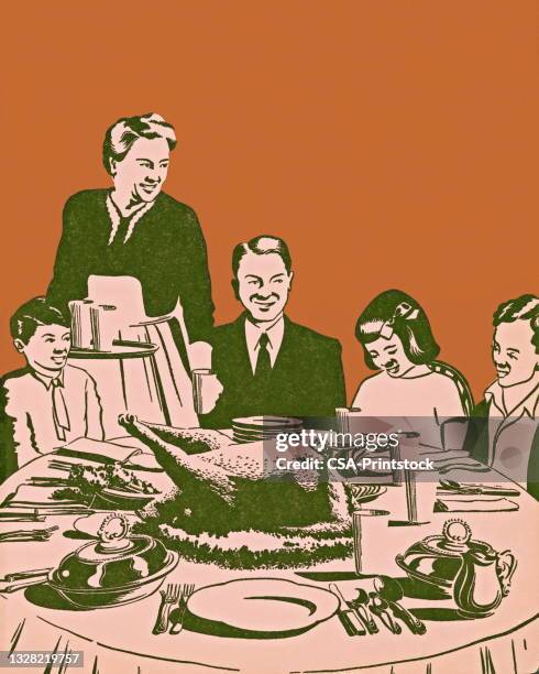 family thanksgiving dinner - family dinner stock illustrations