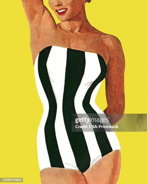 woman posing in a swimsuit - pin up girl stock illustrations