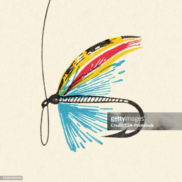 fly fishing lure - vintage fishing lure stock illustrations