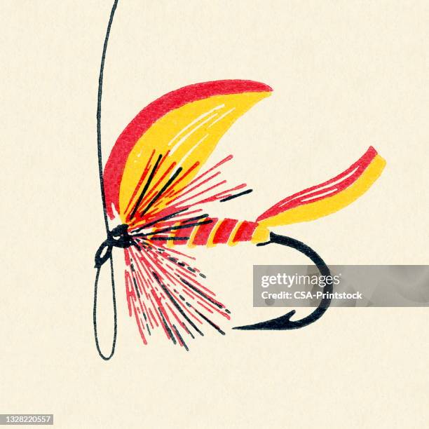 fly fishing lure - vintage fishing lure stock illustrations