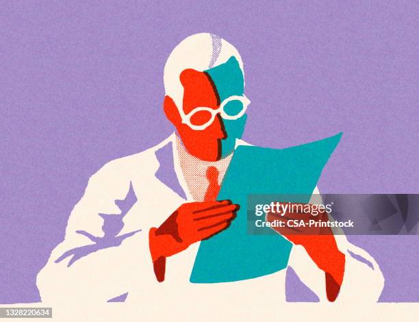 man looking at a piece of paper - kitsch stock illustrations stock illustrations