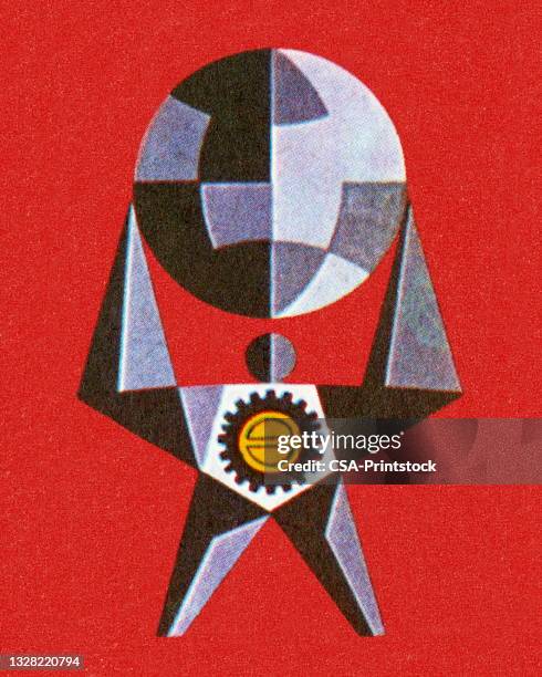 ilustrações, clipart, desenhos animados e ícones de abstract strongman segurando um globo - atlas figura mitológica