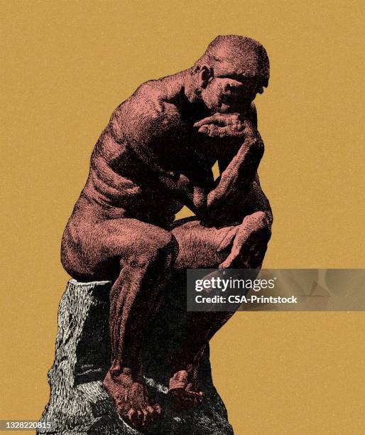 illustrazioni stock, clip art, cartoni animati e icone di tendenza di la statua del pensatore - statua