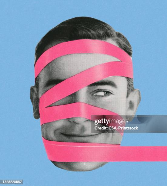 tape wrapped around man head - sideways glance stock illustrations stock illustrations