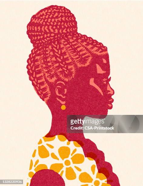 ilustraciones, imágenes clip art, dibujos animados e iconos de stock de perfil de una mujer - braided hair