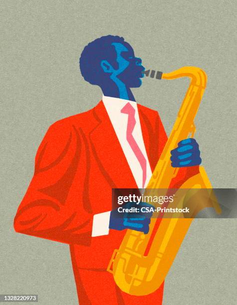 illustrazioni stock, clip art, cartoni animati e icone di tendenza di l'uomo che suona il sassofono - musician