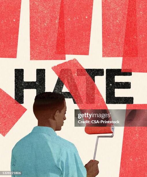 man painting over hate - love graffiti stock illustrations