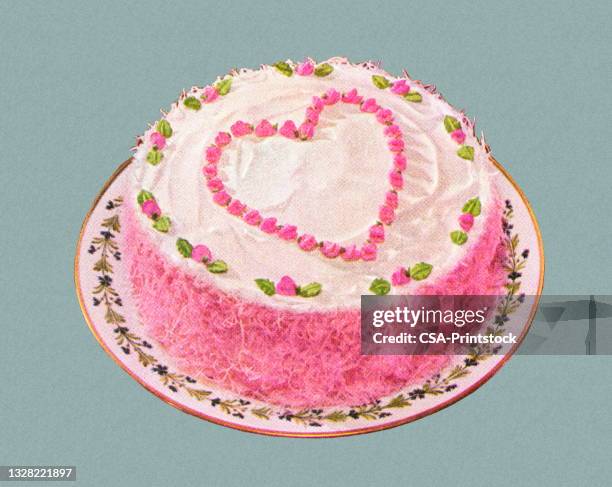 stockillustraties, clipart, cartoons en iconen met decorated heart cake - gateau