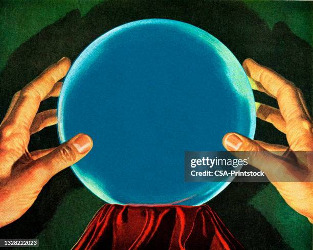 eine kristallkugel zum anfassen - crystal ball stock-grafiken, -clipart, -cartoons und -symbole