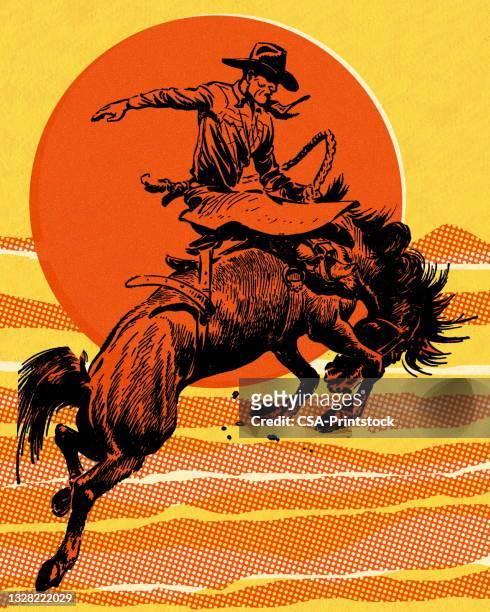 ilustrações, clipart, desenhos animados e ícones de bucking bronco - rodeo