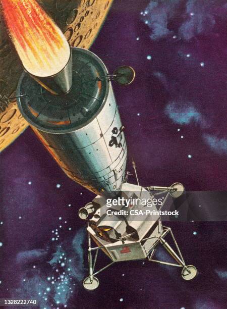 ilustraciones, imágenes clip art, dibujos animados e iconos de stock de cohete en el espacio - vehículo espacial