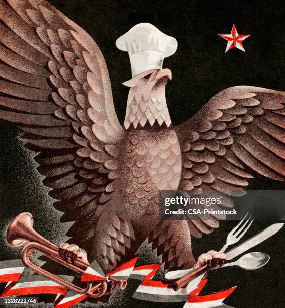 chef bald eagle emblem - bald eagle wings stock illustrations