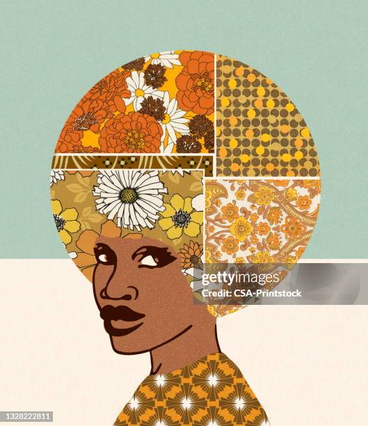 portrait of a woman with wallpaper hair - african american women hair stock illustrations