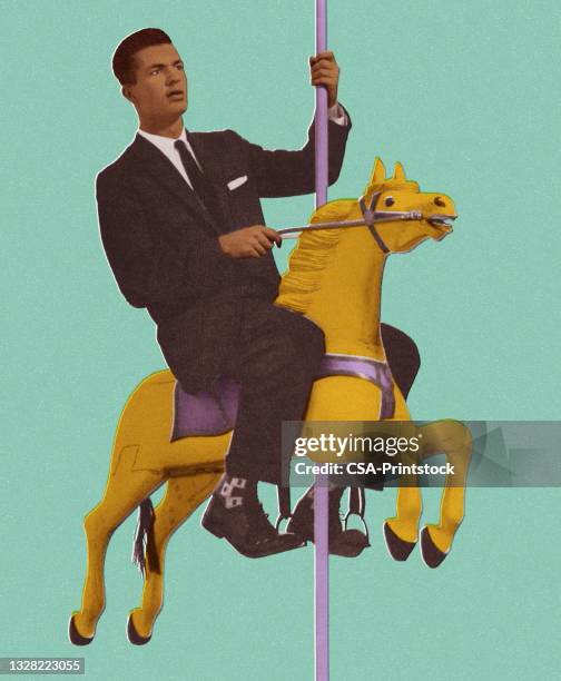 man riding a carousel horse - all horse riding stock illustrations