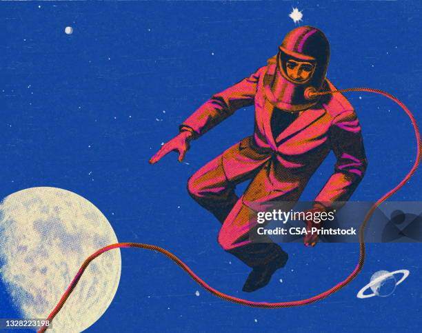 ilustrações, clipart, desenhos animados e ícones de homem flutuando no espaço sideral - astronauta