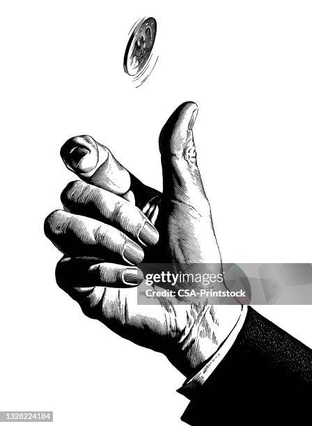 ilustrações de stock, clip art, desenhos animados e ícones de hand flipping coin - arremessar