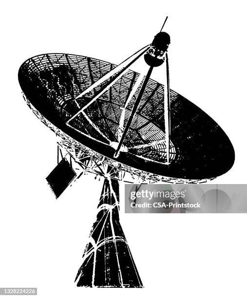 stockillustraties, clipart, cartoons en iconen met satellite dish - gravure gefabriceerd object