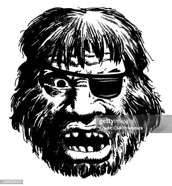 illustrations, cliparts, dessins animés et icônes de scary man avec eyepatch - monstre