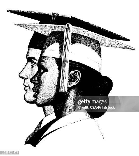 male and female graduates - students university stock illustrations