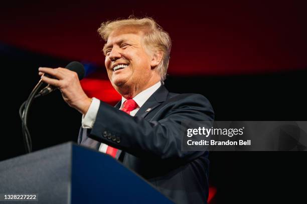Former U.S. President Donald Trump prepares to speak during the Conservative Political Action Conference CPAC held at the Hilton Anatole on July 11,...