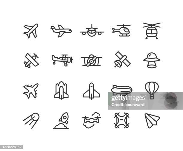 illustrazioni stock, clip art, cartoni animati e icone di tendenza di icone linea trasporto aereo tratto modificabile - volare