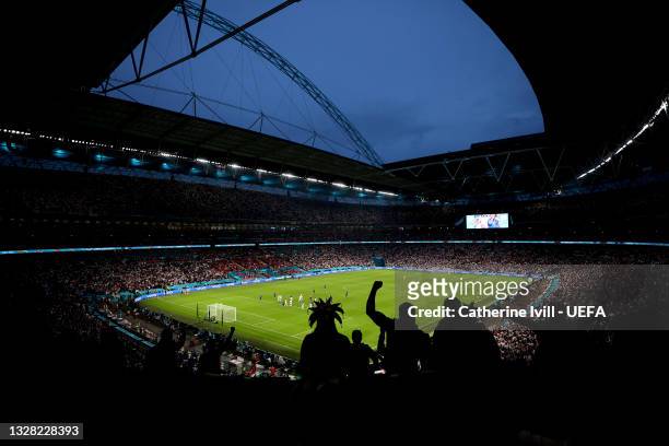 General view inside the stadium during the UEFA Euro 2020 Championship Final between Italy and England at Wembley Stadium on July 11, 2021 in London,...